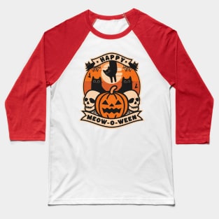 Happy Meow-o-ween Funny Cat Lover Cute Spooky Halloween Gift Baseball T-Shirt